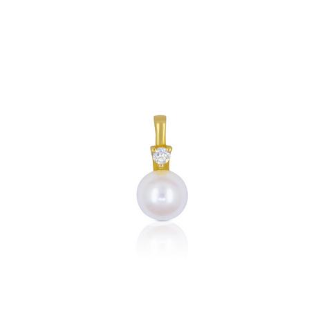 MUAU Schmuck  Pendentif or jaune 750 Akoya perle 7mm, diamant 0,06ct. 