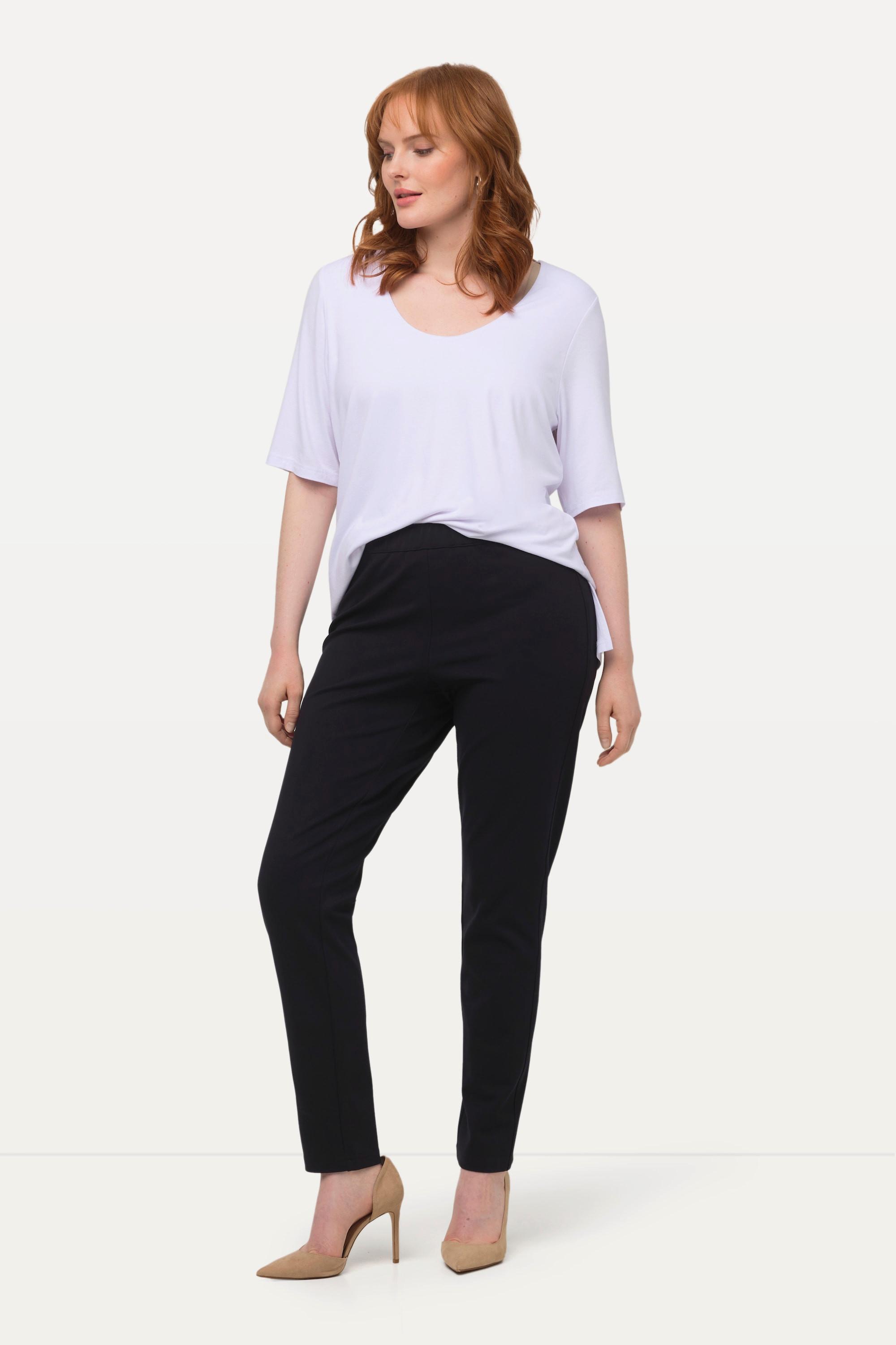 Ulla Popken  Pantalon en point de Rome Sienna, coupe slim et taille élastique 