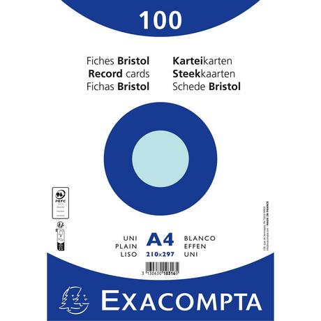 Exacompta Confezione 100 cartoncini bristol bianco a righe non perforati 210x297mm - x 10  