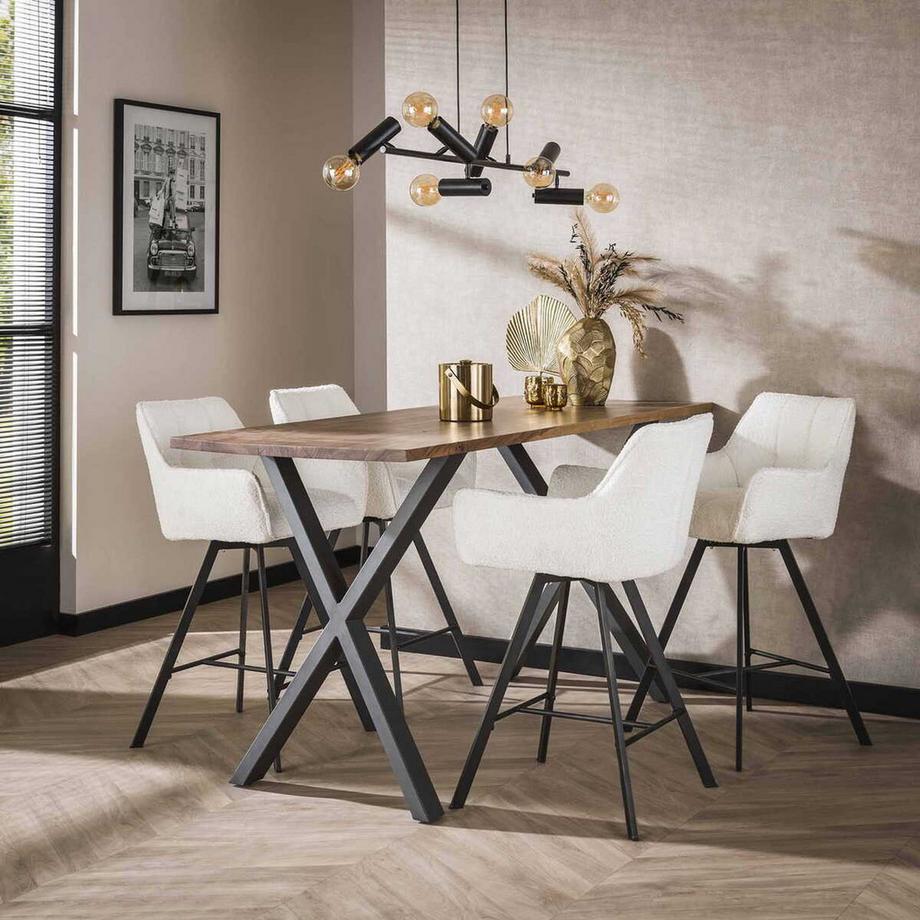 mutoni Chaise de bar Grid Bouclé blanc  