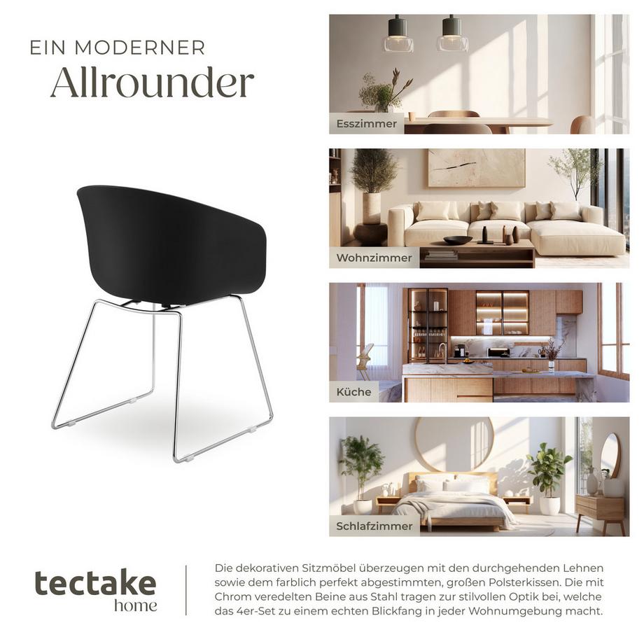 Tectake Kunststoff-Armlehnstuhl Logart  Kunststoffschale, gepolstert  durchgehende Arm- und Rückenlehne  