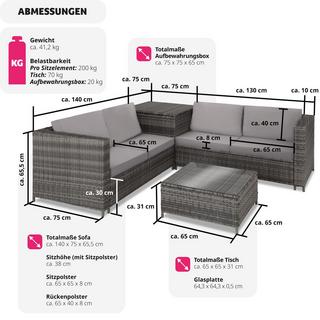 Tectake Canapé de jardin SIENNE 4 places avec coffre de rangement  