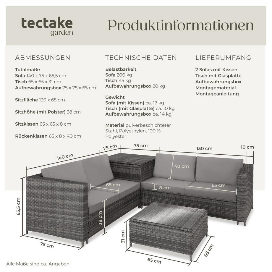 Tectake Rattan Lounge Siena für 4 Personen widerstandsfähig und UV-beständig  