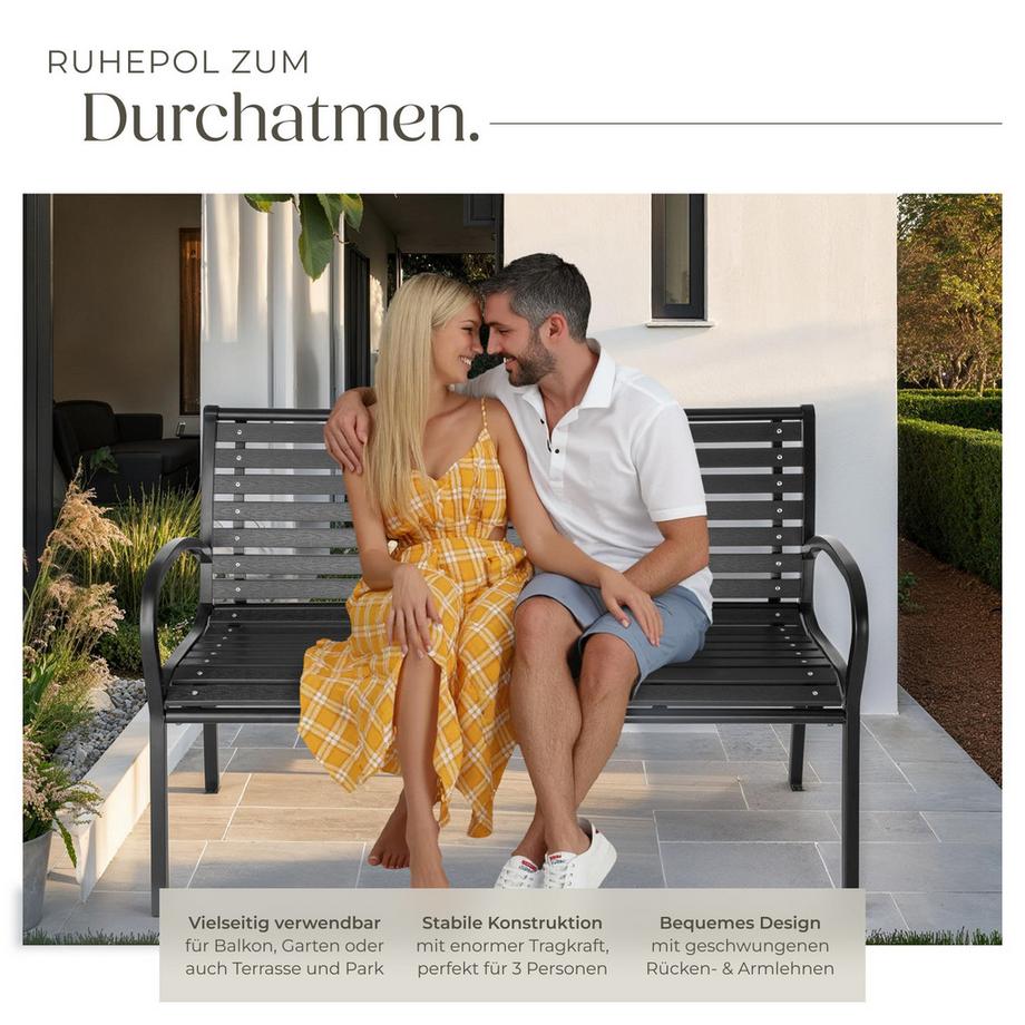 Tectake Gartenbank Pino 3-Sitzer aus Kunststoff und Stahl  