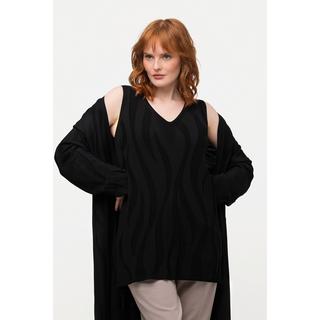 Ulla Popken  Top smanicato di maglia con design a onde e scollo a V 