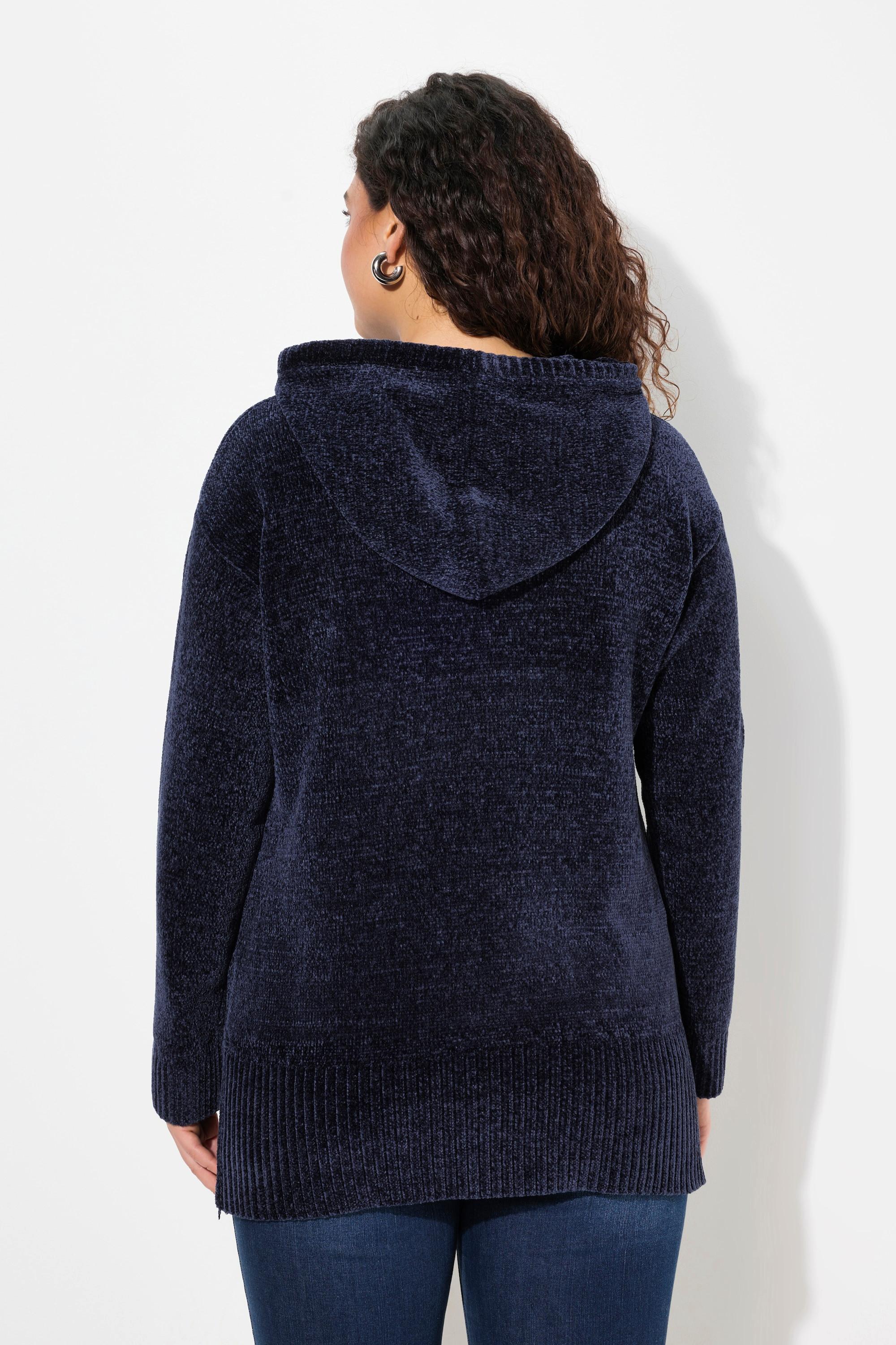 Ulla Popken  Sweat-shirt en maille chenille, capuche avec cordon de serrage, manches longues 