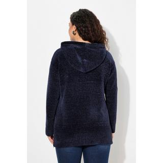 Ulla Popken  Sweat-shirt en maille chenille, capuche avec cordon de serrage, manches longues 