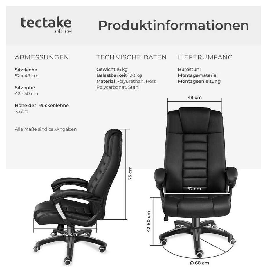 Tectake Sedia da ufficio MAFZ rotazione a 360° e regolazione continua della altezza  