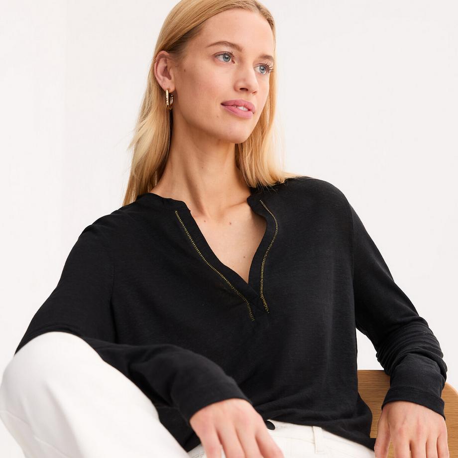 La Redoute Collections T-shirt Col Rond Patte de Boutonnage  