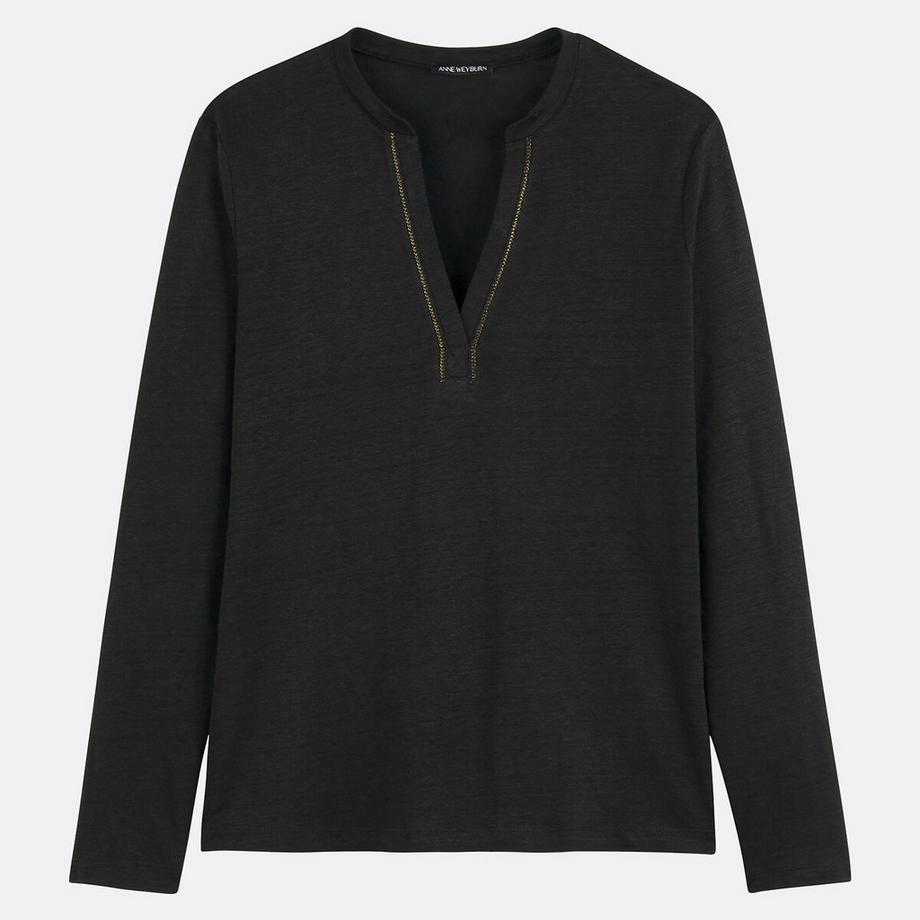 La Redoute Collections T-shirt Col Rond Patte de Boutonnage  