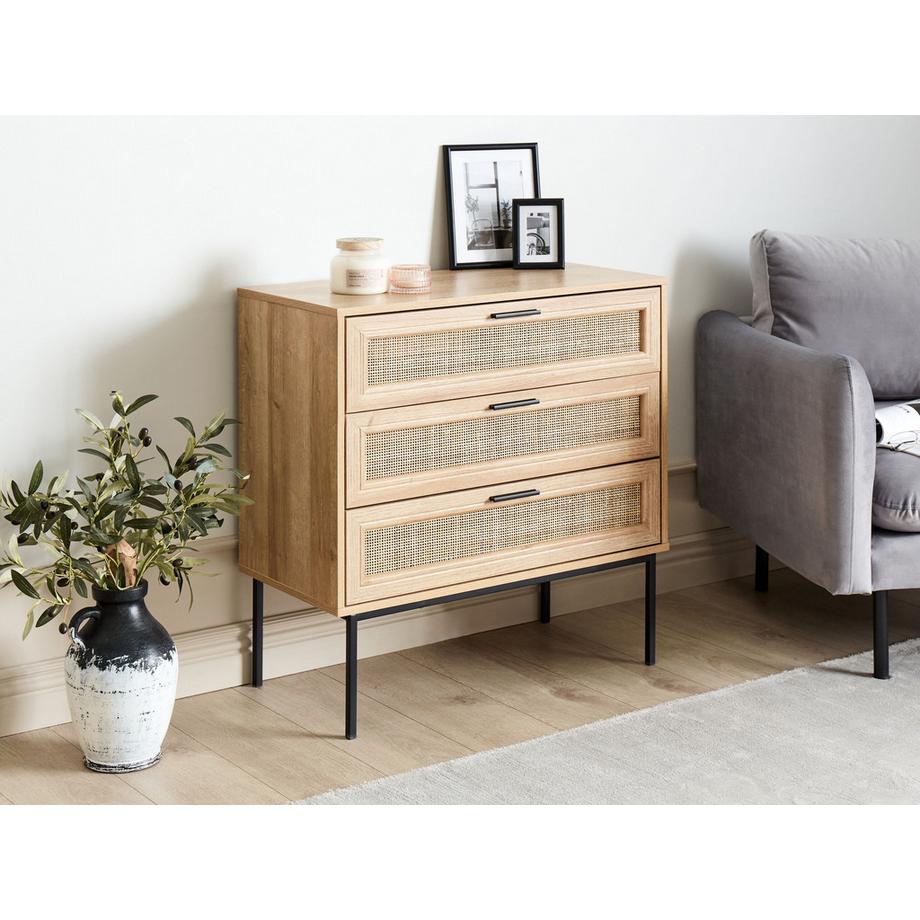 Beliani Commode à 3 tiroirs en Panneau de particules de bois Boho PASCO  