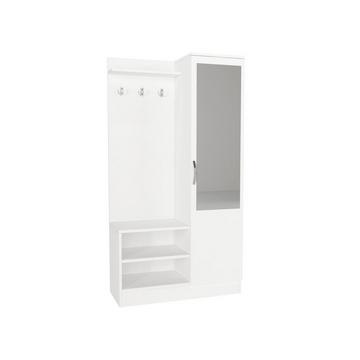 Garderobenschrank mit 1 Tür, 2 Ablagen & 1 Spiegel - Weiß - WINONA