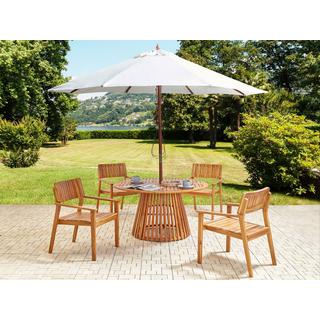 Beliani Table avec chaises et parasol en Acacia Rustique AGELLO  