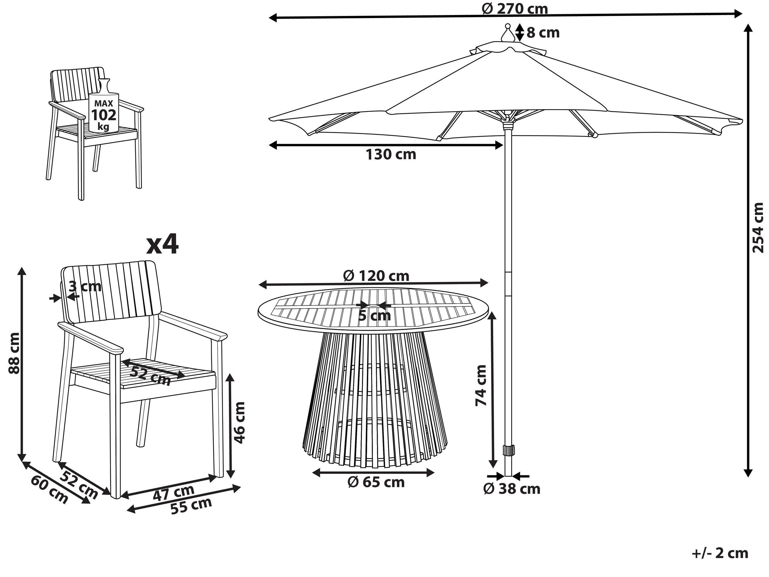 Beliani Table avec chaises et parasol en Acacia Rustique AGELLO  