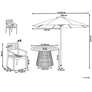 Beliani Table avec chaises et parasol en Acacia Rustique AGELLO  