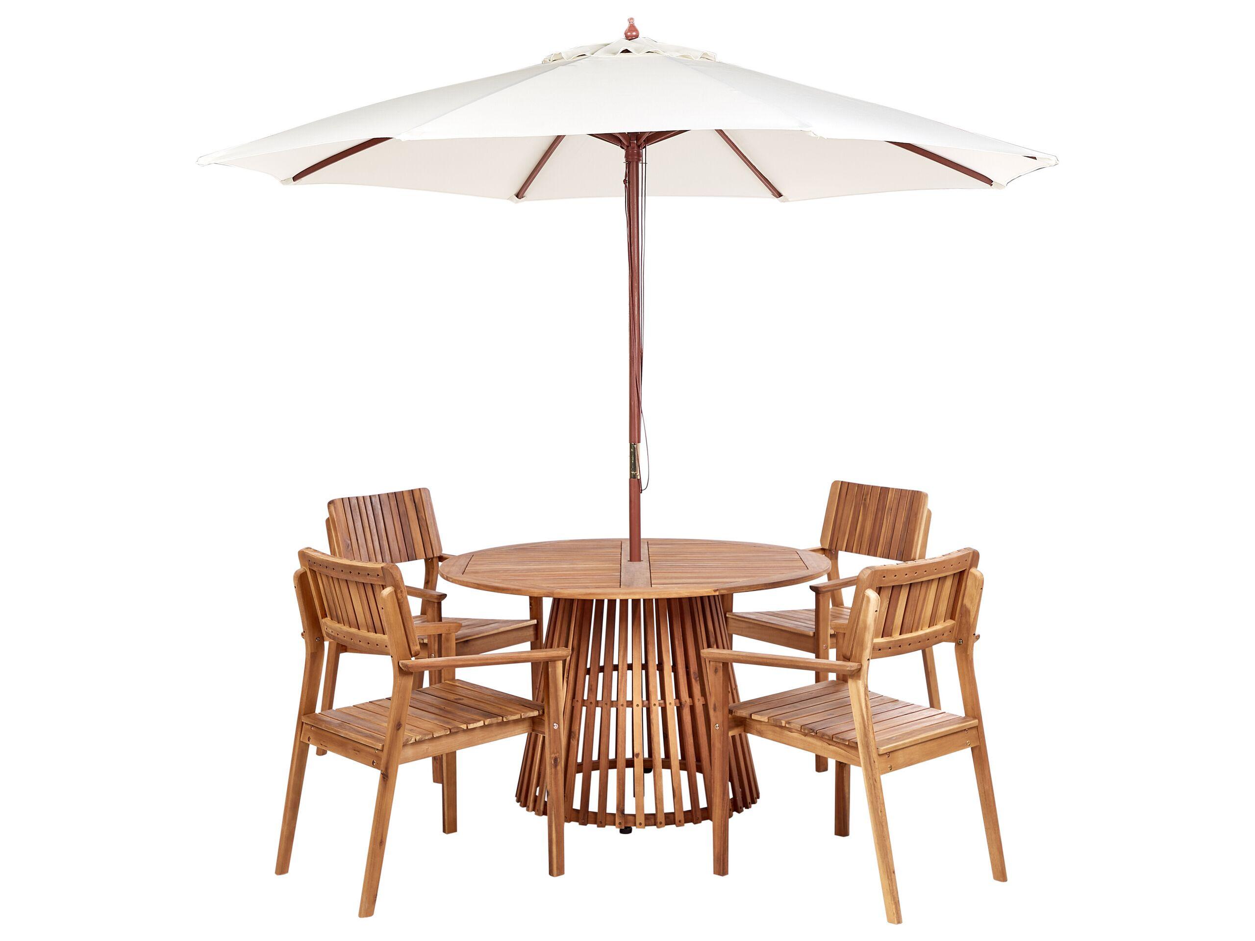 Beliani Table avec chaises et parasol en Acacia Rustique AGELLO  