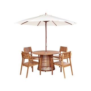 Beliani Table avec chaises et parasol en Acacia Rustique AGELLO  