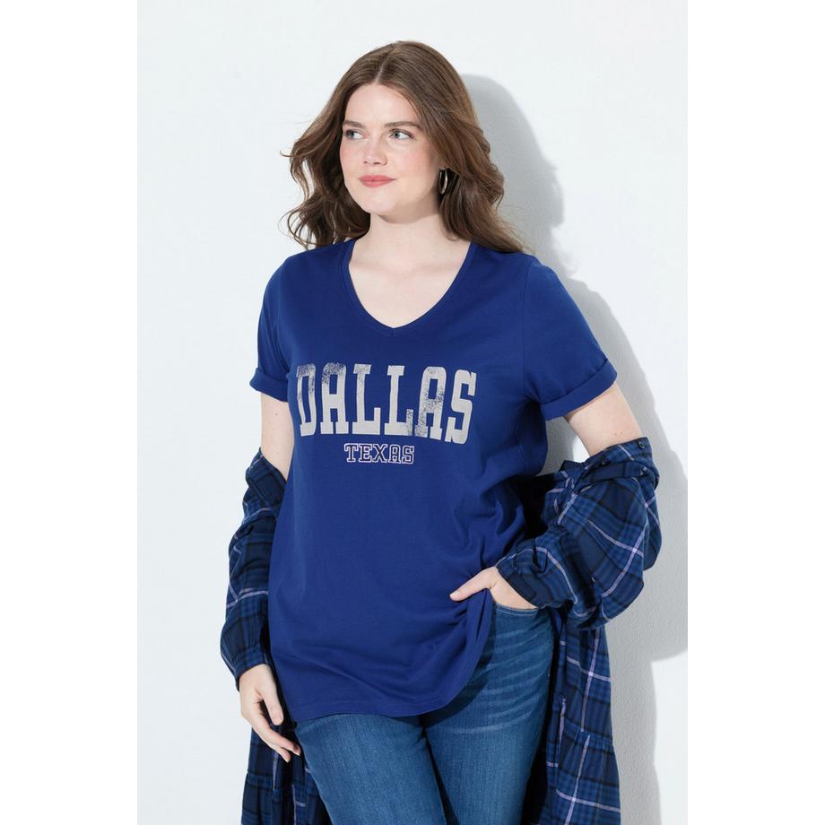 Ulla Popken T-Shirt Svasata Stampa Scritta Scollo Rotondo Mezze Maniche  