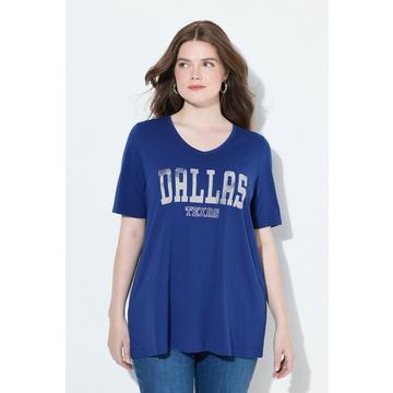 T-shirt dal taglio svasato con stampa con scritta, scollo a girocollo e mezze maniche