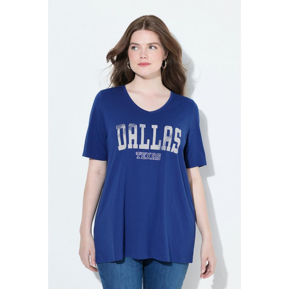 Ulla Popken T-Shirt Svasata Stampa Scritta Scollo Rotondo Mezze Maniche  