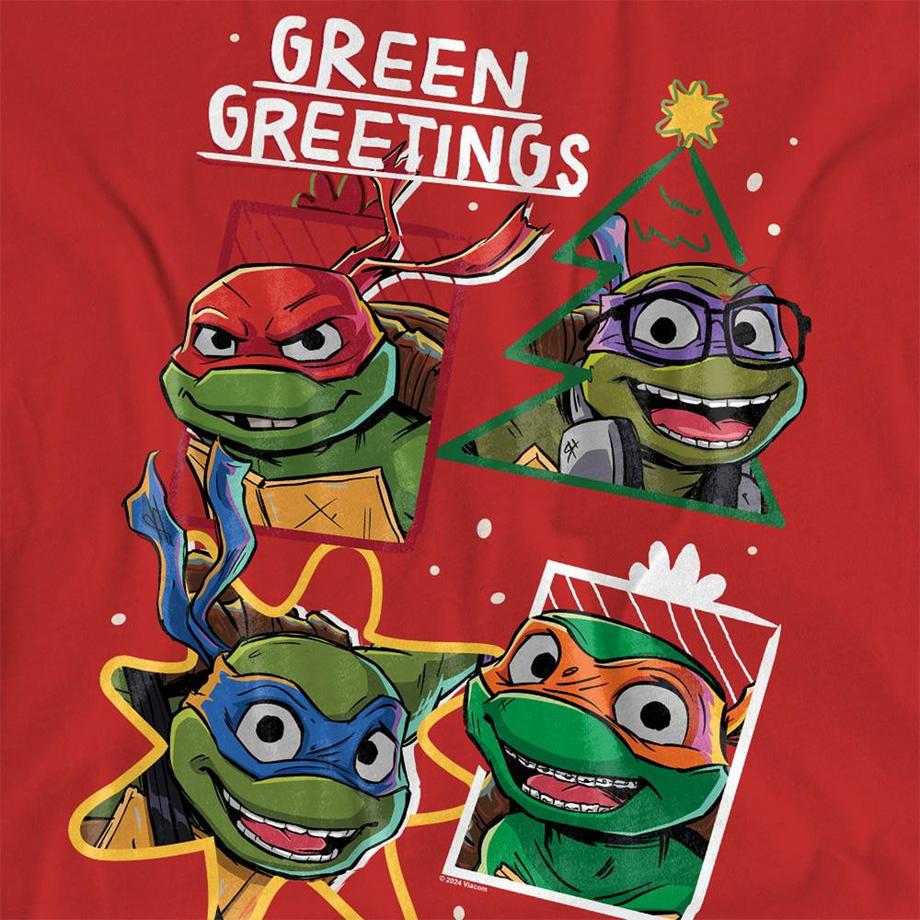TEENAGE MUTANT NINJA TURTLE T-Shirt Green Greetings con Design Natalizio  