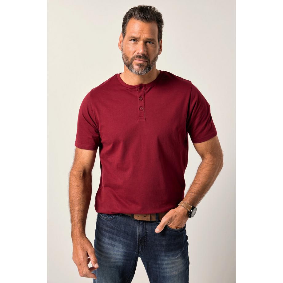 JP1880 T-shirt Henley Basique Manches Courtes Patte de Boutonnage  