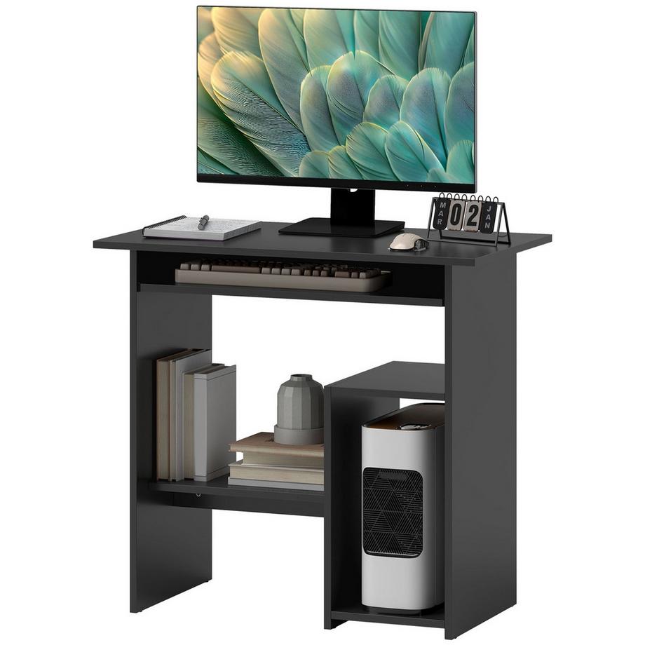 Table d'ordinateur, bureau avec compartiments ouverts et étagères, table de bureau, bureau pour enfants, table PC pour bureau, étude, 80 x 45 x 75 cm, noir
