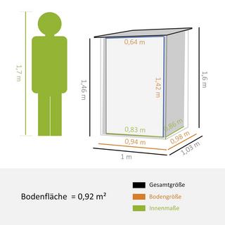 Northio Remise à outils en acier 0,92 m² armoire de jardin verrouillable avec toit en appentis, 100x103x160cm, gris  