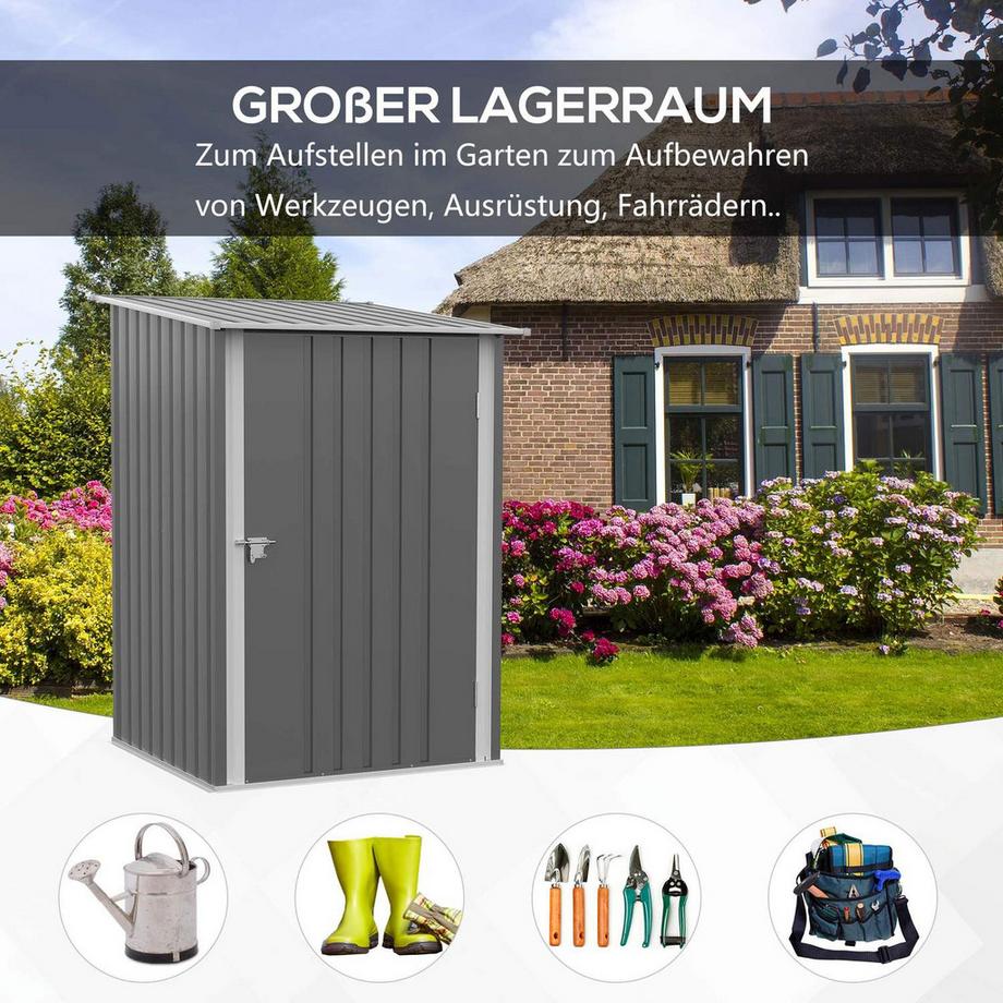 Northio Stahl Gerätehaus 0,92 m² Abschließbarer Gartenschrank mit Pultdach, 100x103x160cm, Grau  