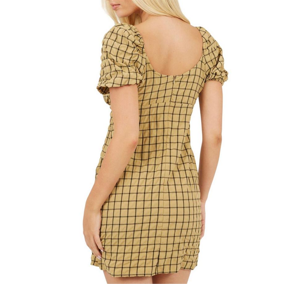 Brave Soul  Robe Courte Manches Bouffantes Motiftyle À Carreaux 