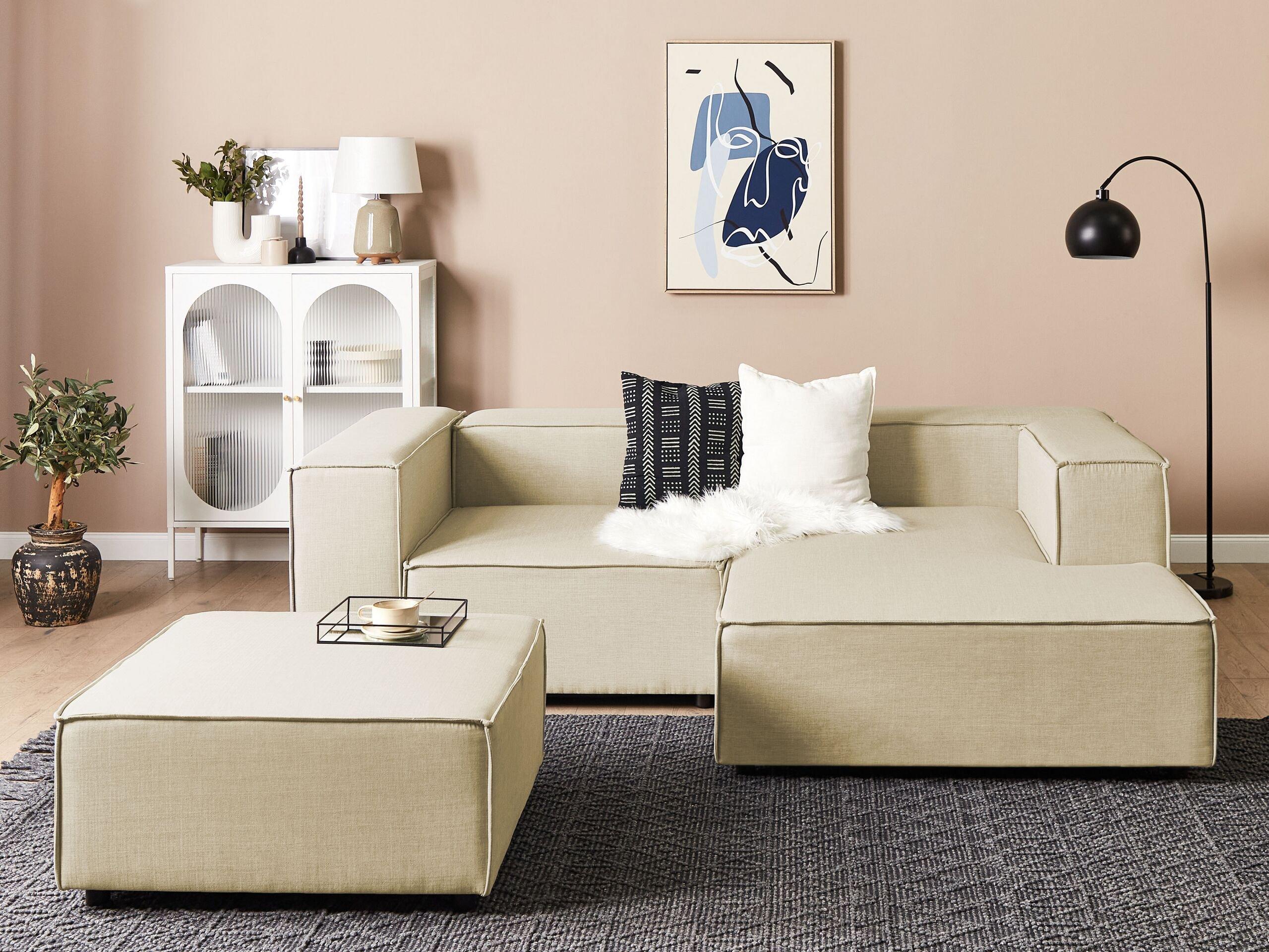 Beliani Ecksofa mit Ottomane aus Leinen Modern APRICA  