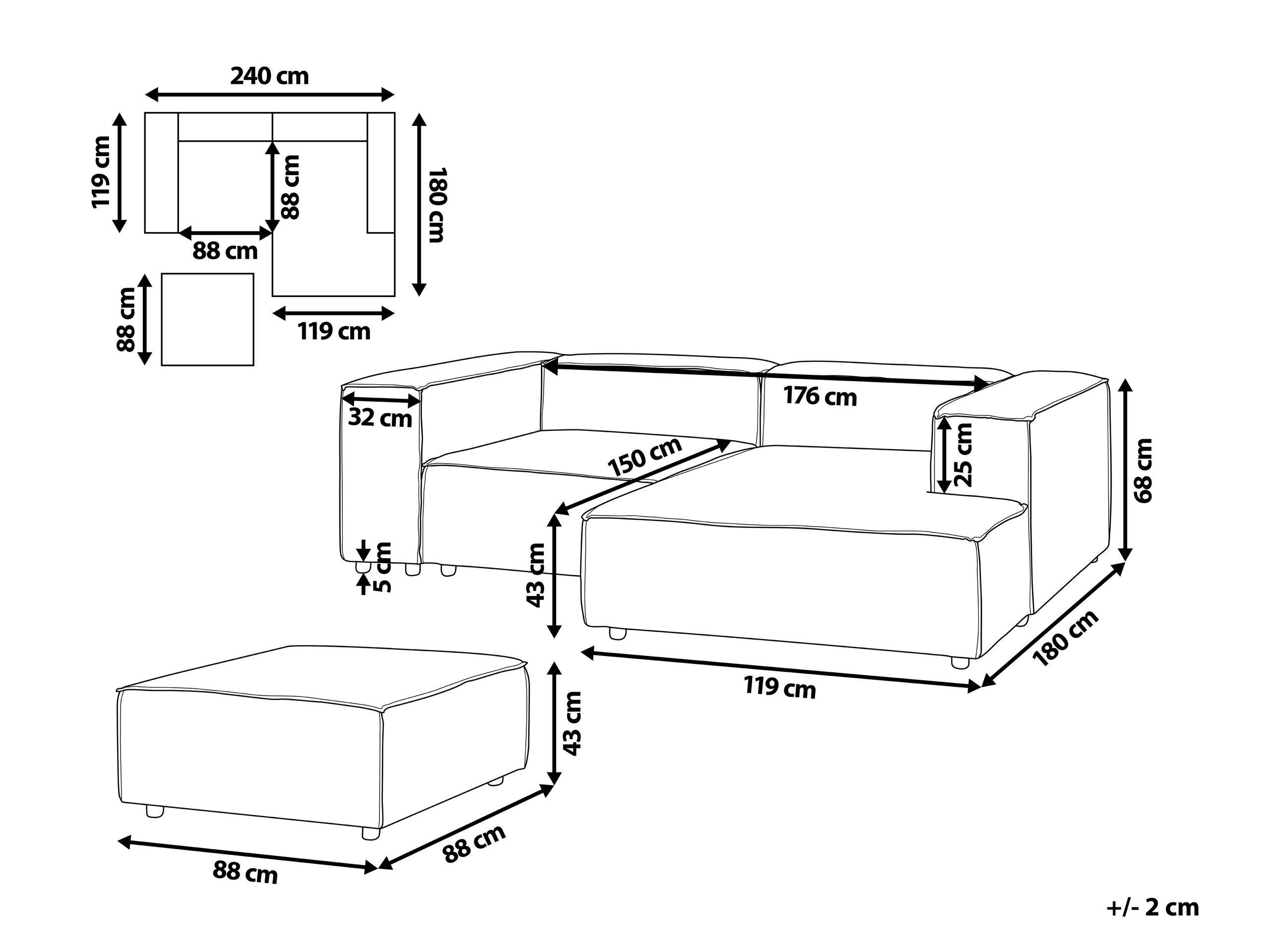 Beliani Ecksofa mit Ottomane aus Leinen Modern APRICA  