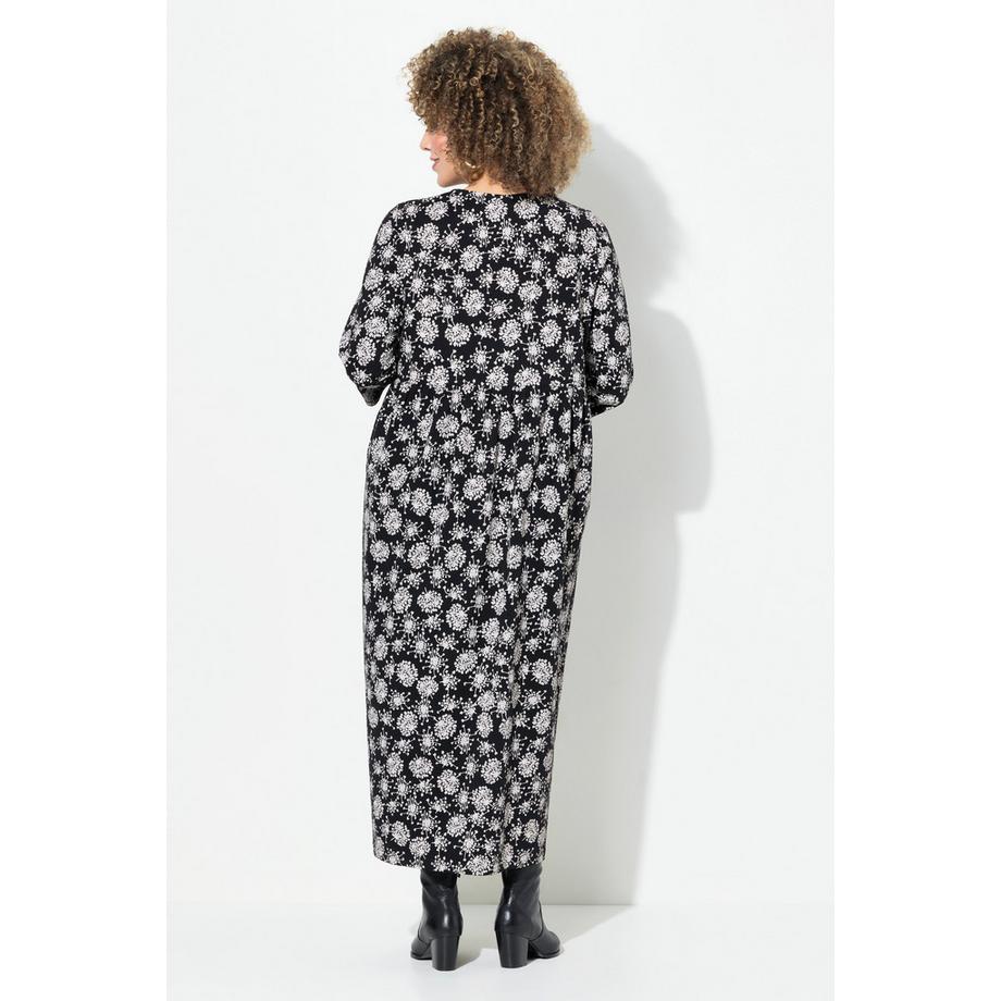 Ulla Popken Jersey Pusteblumen Print Rundhals 3/4 Arm Midikleid  