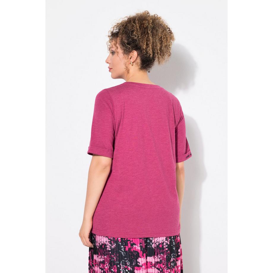 Ulla Popken Classic V-Ausschnitt Halbarm T-Shirt Schriftdruck  