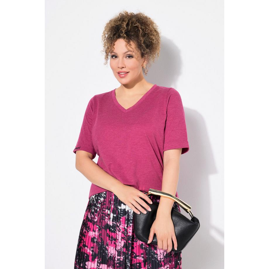 Ulla Popken Classic V-Ausschnitt Halbarm T-Shirt Schriftdruck  