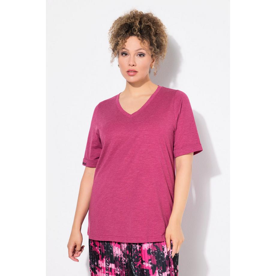 Ulla Popken Classic V-Ausschnitt Halbarm T-Shirt Schriftdruck  