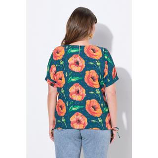 Ulla Popken Top Camicetta Stampa Papavero Collo Rotondo Manica Corta  