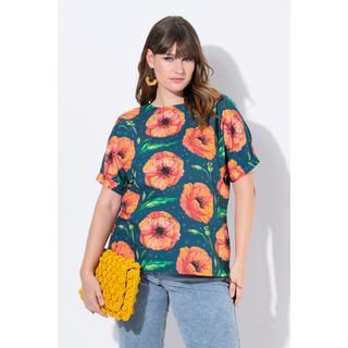 Ulla Popken Top Camicetta Stampa Papavero Collo Rotondo Manica Corta  