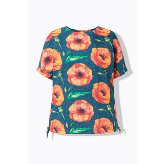 Ulla Popken Top Camicetta Stampa Papavero Collo Rotondo Manica Corta  
