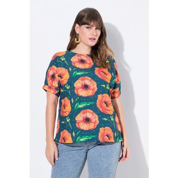 top camicetta, papavero, collo rotondo, manica corta, cotone biologico