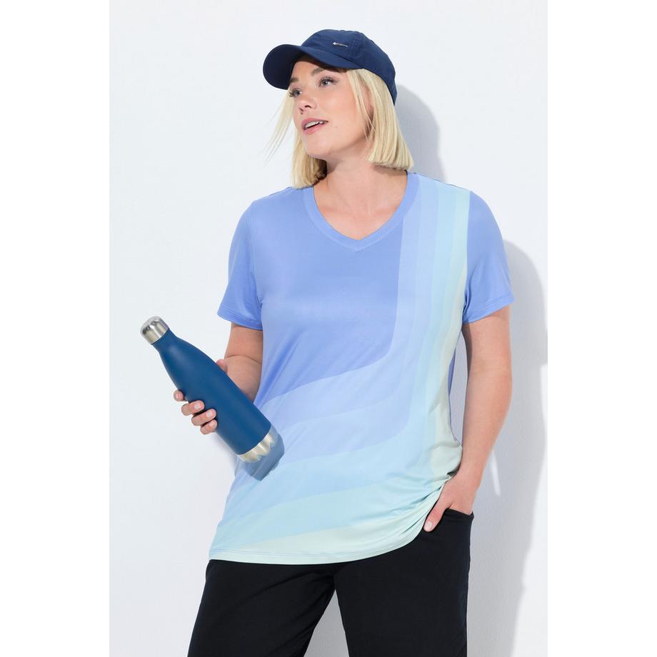 Ulla Popken T-shirt de yoga Ruban Fronces Dos Décolleté en V Manches Courtes  