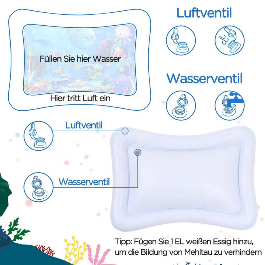 Activity-board  Wasserspielmatte BPA-frei, Spielmatte Baby, aufblasbare Bauchzeitmatte 