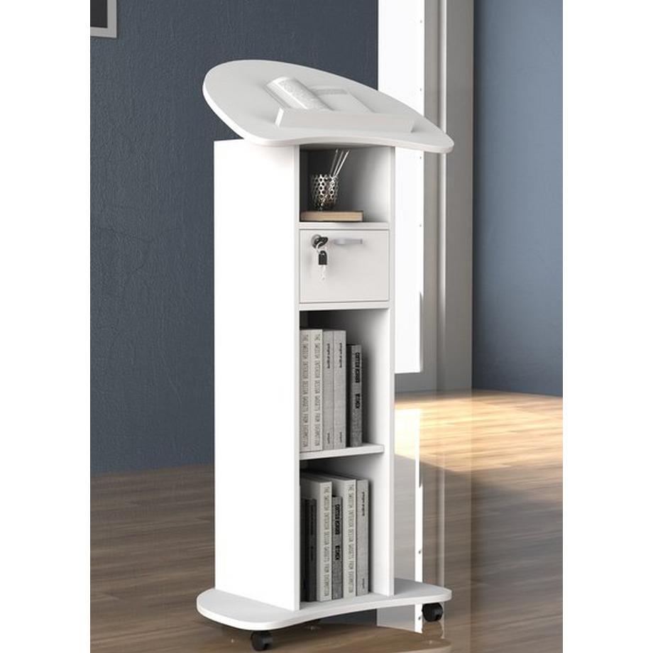 VCM Holz Stehpult Rednerpult mobil Stehtisch rollbar Rollen  Schublade Redola  