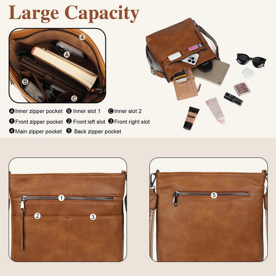 Only-bags.store Sac à bandoulière moyen avec multiples poches et larges bretelles  