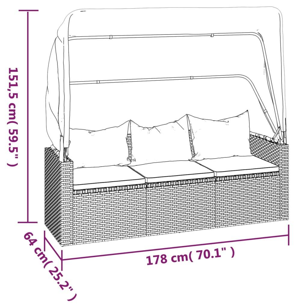 VidaXL Canapé de jardin 3 places rotin synthétique  