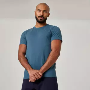T-shirt Coton Extensible Fitness Slim Bleu avec Imprimé