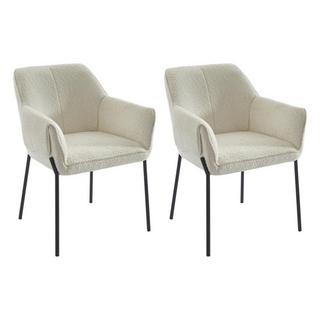 PASCAL MORABITO Lot de 2 chaises avec accoudoirs en tissu bouclette et métal noir - Crème - AKETI de Pascal Morabito  