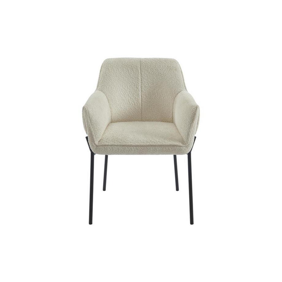 PASCAL MORABITO Lot de 2 chaises avec accoudoirs en tissu bouclette et métal noir - Crème - AKETI de Pascal Morabito  