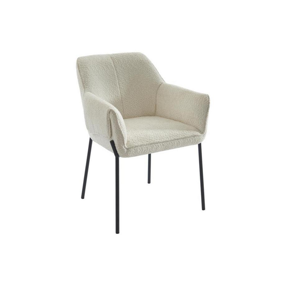 PASCAL MORABITO Lot de 2 chaises avec accoudoirs en tissu bouclette et métal noir - Crème - AKETI de Pascal Morabito  