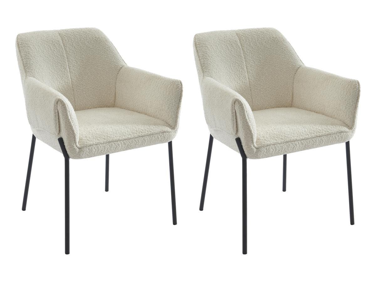 PASCAL MORABITO Lot de 2 chaises avec accoudoirs en tissu bouclette et métal noir - Crème - AKETI de Pascal Morabito  